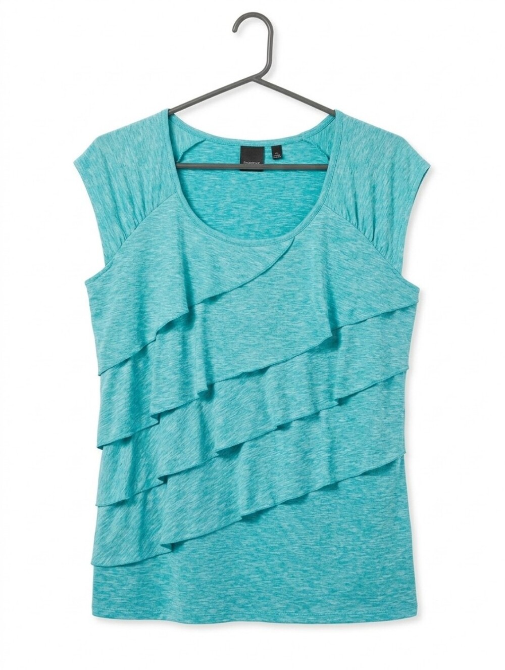 Chic Teal Teal Heather Tiered Ruffle Cap Sleeve Top